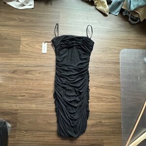 Babaton Luxor Black Ruched Mini Dress